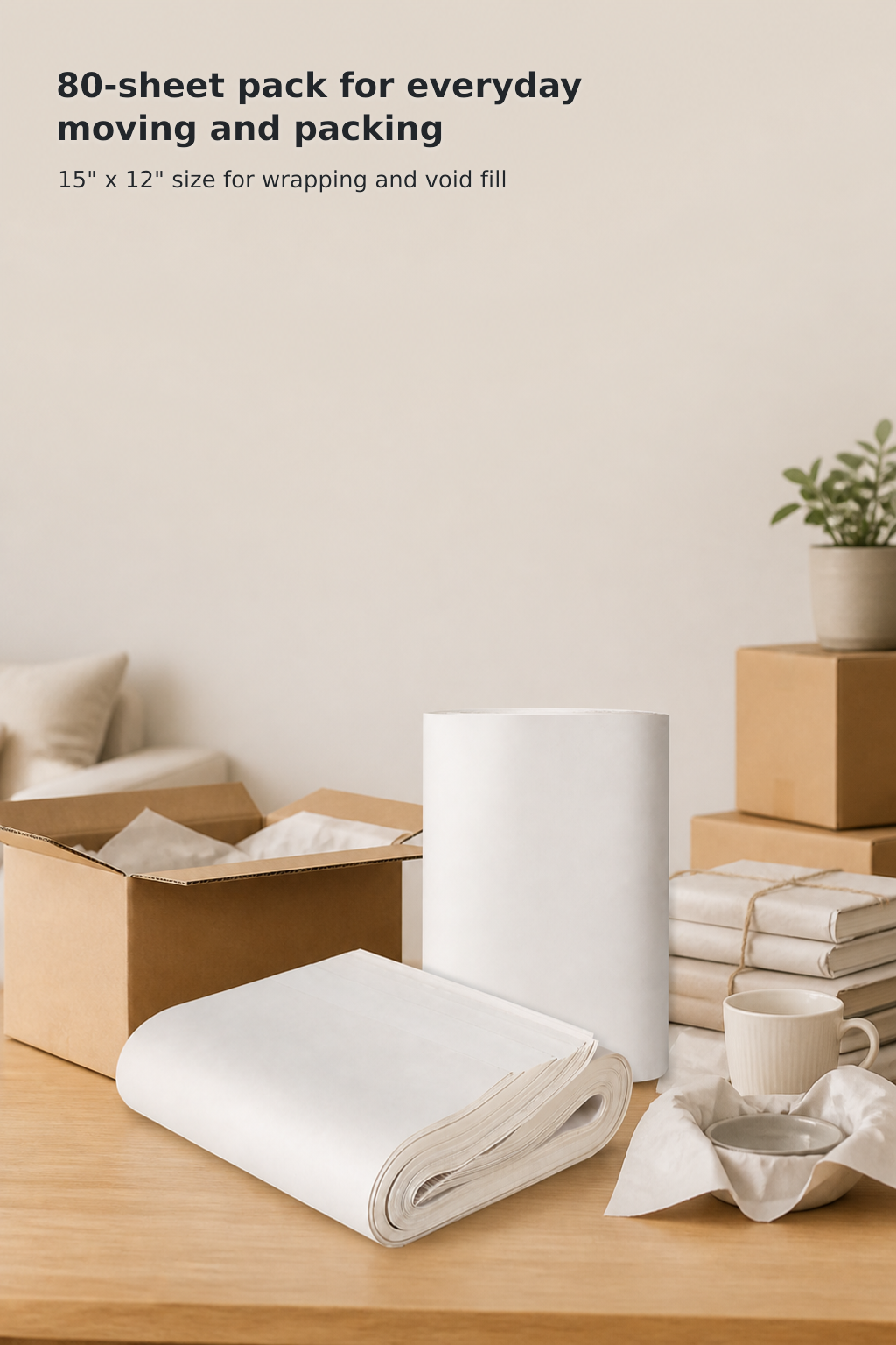 80-Sheet Newsprint Packing Paper – 38.1 × 30.48 cm